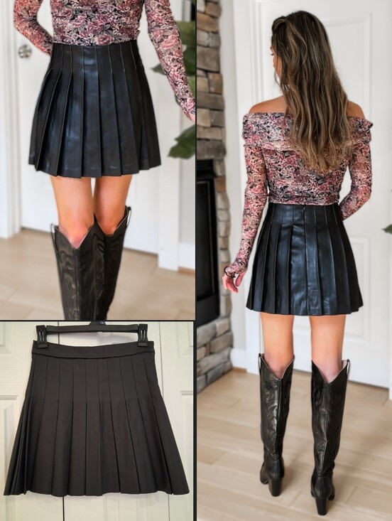 Dresses & Skirts - Faux Leather Pleated Women's Skirt